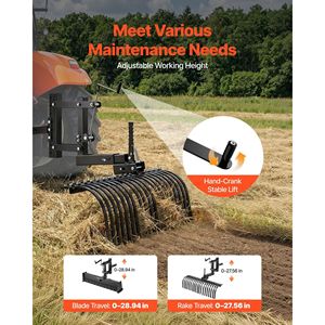 Rastrillo de paisajismo de 42 pulgadas para remolcar con palanca de elevación de cuchilla de rastrillo de 3 puntos para ATV, UTV y tractores de césped de categoría 1 - Product Image 4