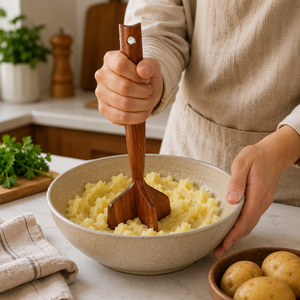 Hachoir à viande en bois d'acacia |   Éminceur à viande à 3 lames en bois, ustensile de cuisine à prise facile pour mélanger et écraser la viande - Product Image 3