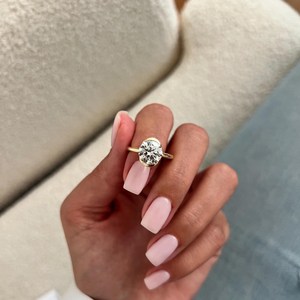 3 Carat Round E VVS2 Lab-Grown Diamond Half Bezel Flush-Set Solitaire <b>Thin</b> Yellow Gold <b>Ring</b> , IGI Certified - Product Image 3