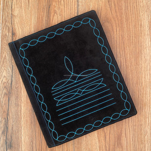 High Quality Customized A4 Pattern Genuine Leather Boot Stitch Suede Compendium File <b>Folder</b> Document Organizer Portfolio <b>Binder</b> - Product Image 4