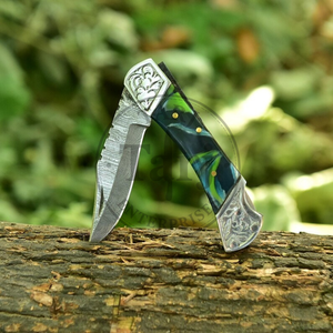 มีดพับเหล็กดามัสกัส OEM ความทนทานสูง 58HRC มีดพกพาสำหรับกิจกรรมกลางแจ้ง ด้ามเรซิ่น ผู้จัดจำหน่ายขายส่ง สหรัฐอเมริกา ยุโรป TARJ - Product Image 1