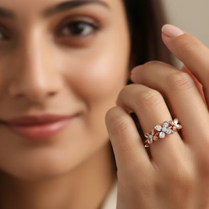 Bague de luxe en or rose à triple grappe florale sertie de diamants pour femme - Cadeau de bijoux pour mariage et anniversaire - Product Image 3