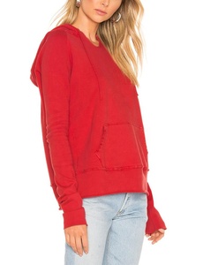 Sweat-shirt à capuche rouge pour femme, couleur unie, manches longues, en coton tricoté, respirant, décontracté, pour l'automne - Product Image 1