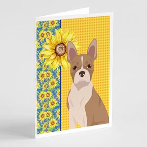 Tournesols d'été et fauve Boston Terrier lunatique A7 taille 5x7 Pack 8 cartes de vœux vierges avec enveloppes pour notes - Product Image 1
