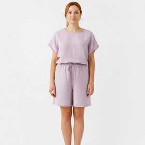 Women's <b>Linen</b> Pajama Set Short Sleeve <b>Top</b> & Shorts Two Piece Loungewear Breathable Summer Casual Homewear - Product Image 2