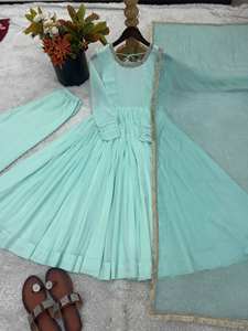 Lanzamiento del Nuevo Anarkali de Diseñador en Color Cian Pálido, en Georgette con Encaje de Espejo Real y Dupatta - Product Image 5