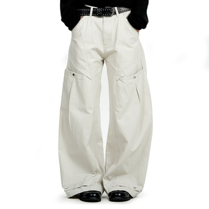 Pantalones Cargo de Cintura Alta para Hombre, Corte Holgado, Color Sólido, Estilo Utilitario de Algodón, para Otoño - Product Image 1