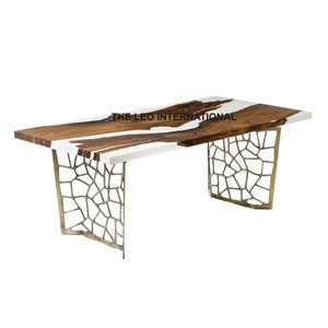 Elegant Solid Wood <b>Coffee</b> <b>Table</b> with Metal Legs Sky Blue Resin Top Farmhouse & Hotel Style Home Furniture - Product Image 4