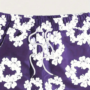 Short de bain décontracté pour homme, imprimé floral violet, taille mi-haute, cordon de serrage, séchage rapide, 100 % polyester - Product Image 6