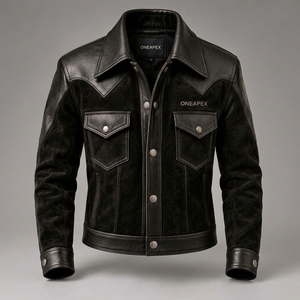 Men Black Leather Turn-down Collar Button <b>Jacket</b> <b>Racing</b> Biker <b>Jacket</b> Custom Leather Riding <b>Jacket</b> Wholesale Manufacture - Product Image 1