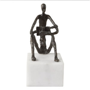 Sculpture Moderne Abstraite Homme Lisant, Statue en Aluminium Faite à la Main, Base en Marbre, Décoration de Table, Bureau, Étagère, Cadeau Artistique - Product Image 4