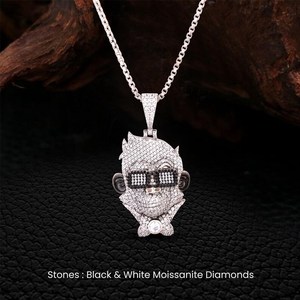 ICEQ JEWELLERY Colgante de Mono de Dibujos Animados, Plata de Ley 925, Moissanita de Corte Brillante, Bañado en Rodio, Estilo Hip Hop, Unisex, Amuleto para Uso Diario - Product Image 2