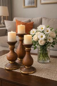 Luxury Solid Wood Candle Stand <b>Set</b> for Home Decoration Vintage <b>Rustic</b> Wooden Pillar Candle Holder for <b>Dining</b> <b>Table</b> Wedding - Product Image 5