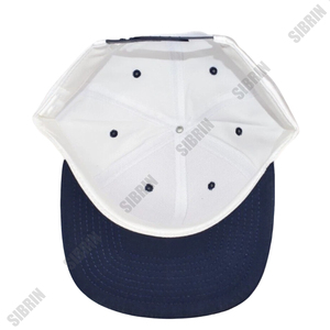 SIBRIN Custom Logo Unisex 6-Panel Baseball <b>Cap</b> White Navy Blue Color Cotton Twill Fabric Premium Baseball <b>Hat</b> <b>Flat</b> Brim Snapback - Product Image 2