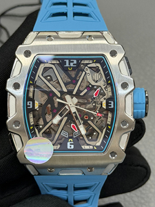 Reloj Mecánico de Lujo con Esqueleto de Carburo de Tungsteno Miyota, Cristal de Zafiro, Correa de Goma Azul y Esfera Cuadrada para Hombre - Product Image 2