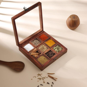 Wood Spice <b>Box</b> Round Shaped Handicraft 6 Compartment With Lid Luxury Design - Product Image 3