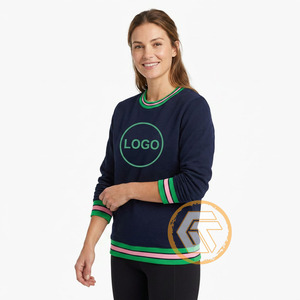 Women's Black Crew Neck Fleece <b>Sweatshirt</b> with Green & <b>Pink</b> Trim and Front Logo-Autumn/Winter Sorority Apparel - Product Image 4