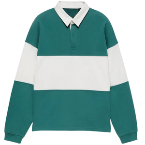 เสื้อโปโลแขนยาวผู้ชาย คอปกถัก สีเขียวขาว ดีไซน์เรียบง่าย สวมใส่สบาย ความยาวปกติ - Product Image 4