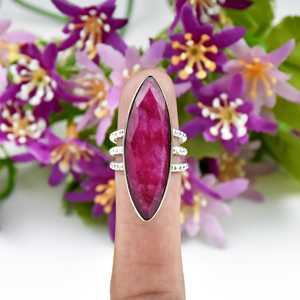 Bague longue en argent sterling 925 avec pierre précieuse naturelle de rubis indien, style bohème, bijou fin pour femme, à porter au quotidien - Product Image 1