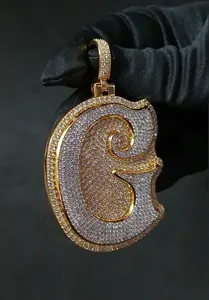 Colgante de Moissanita con Inicial G, Plata 925 Bañada en Oro, Estilo Vintage Iced Out, Letra G, Collar Unisex para Fiesta - Product Image 6