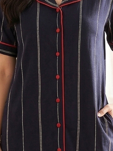 Robe décontractée pour femme en rayonne à rayures imprimées, col chemise, couleur bleue, manches mi-longues, style occidental, pour le quotidien - Product Image 4