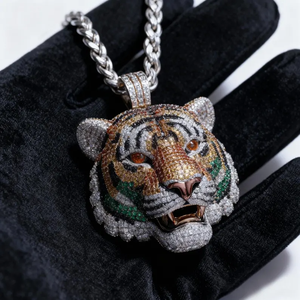 จี้เพชรโมอิสซาไนต์รูปหัวเสือประดับเพชรแบบ Iced Out พร้อมสร้อยเงินแท้ 925 สำหรับผู้ชาย สไตล์ฮิปฮอป ของขวัญสำหรับคนรัก - Product Image 6