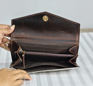 Handmade Genuine Leather <b>Wristlet</b> Clutch Wallet With Embossed Floral Designer Cowhide Pattern Bohemian Style Women's Long Wallet - Product Image 4