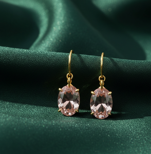 Elegantes Pendientes Colgantes Ovalados de Hidroplata Rosa en Plata de Ley 925 con Baño de Oro de 18K, para Bodas, Fiestas, Regalo de Aniversario - Product Image 1