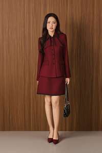 Two-Piece <b>Set</b> Breathable Vietnam ROSE ROUGH Solid Full Women Twill <b>Blazer</b> and Skirt - Feminine Office Style Double Layer Collar - Product Image 5
