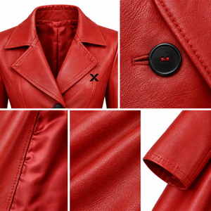 Manteau en cuir véritable pour femmes |   Bleu Noir Rouge |   Fabricant OEM ODM |   Conception de qualité supérieure |   Vêtements en cuir | - Product Image 4