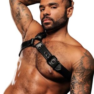 Mens Black Leather Chest Harness Adjustable Straps BDSM Bodywear <b>Male</b> <b>Bondage</b> <b>Gear</b> - Product Image 6