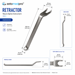 Retractor BLOUNT de 10.5 pulgadas (26.7 cm) con Hoja de Doble Punta de 44 mm de Ancho, Instrumento Quirúrgico Zetomed Pro - Product Image 5