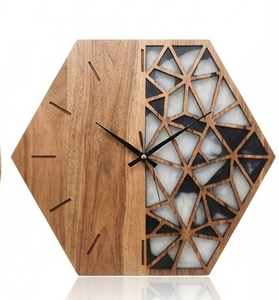Acacia Wooden Modern Design Square <b>Marble</b> Look Analog Battery Powered Single Face Quartz Wall <b>Clock</b> for Living Room - Product Image 4