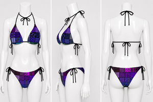 Women Plus Size Geometric Print Halter 2 Piece <b>Set</b> Tie Side String Thong <b>Bikini</b> High Waisted Push <b>Sexy</b> Front Logo Stretch 100% - Product Image 3