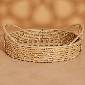Handmade Round <b>Basket</b> Tray Woven Serving Tray With Raised Edge For Kitchen, Coffee Table And Decorative <b>Display</b> - Product Image 3
