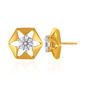 Pendientes Hexara Solitaire con Diamantes, Oro Amarillo de 14K, Círculos Entrelazados, Diamantes Cultivados en Laboratorio, Joyería Fina Geométrica Moderna - Product Image 3