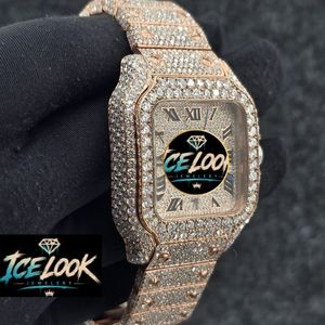 ICE LOOK นาฬิกาควอทซ์ทรงสี่เหลี่ยมผืนผ้าสีทองสำหรับผู้ชาย 40 มม. หน้าปัดอะนาล็อกประดับเพชร สายสแตนเลส ตัวล็อคแบบพับได้ - Product Image 4