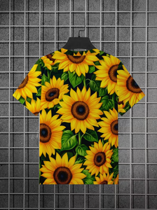 T-shirt à manches courtes pour homme, col rond, imprimé floral tournesol, coupe ajustée, vêtement décontracté, tissu en polyester respirant, chemise élégante - Product Image 2