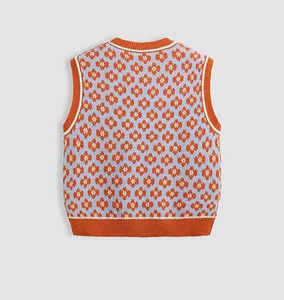 New Trending Customized Knitted Sleeveless <b>Vest</b> Geometric Pattern Orange Gray Autumn Sweater Standard Thickness Acrylic Material - Product Image 4