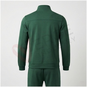 Ensemble de survêtement vert pour homme, manches longues, col montant, fermeture éclair sur le devant, couleur unie, respirant, coupe décontractée, vêtements d'automne - Product Image 2