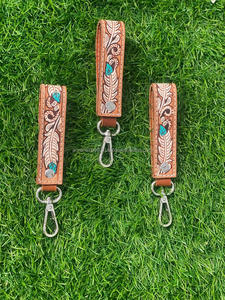 Llaveros de cuero tallados a mano con estilo, llaveros de cuero con estampado Floral en relieve, accesorios de cuero, llaveros bonitos - Product Image 4