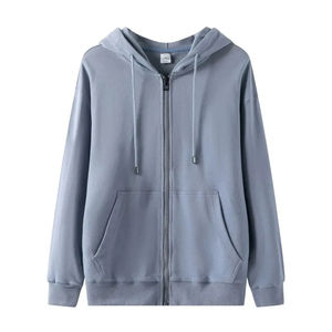 Light Green Zip Hoodie <b>Sweatshirt</b> Solid Color Casual Hooded Jacket Full Zip Front Pocket Design Ribbed Cuff Cotton French - Product Image 5