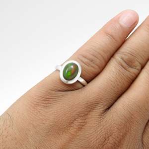 925 Sterling <b>Silver</b> <b>Eternity</b> Wedding <b>Ring</b> In Bohemian Design Oxidized With Oval Cut Black Opal Gemstone For Party & Anniversary - Product Image 2