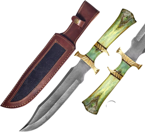 Handmade Hunting Knife with Leather Sheath Hand Forged Damascus Steel Fixed Blade Bowie Knife Fixed Blade Knives for Outdoor - Product Image 1