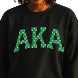 Black Polka Dot Letter Graphic Crewneck Sweatshirt <b>Green</b> Print Cotton Fleece Pullover Long Sleeve Casual Fashion Streetwear - Product Image 4