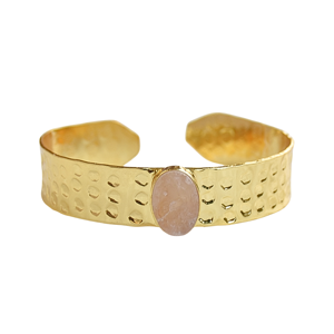 Rose Quartz Handmade brass gold plated fashion bangle cuff wholesale bulk supply - Product Image 1