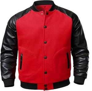 Veste universitaire unisexe noire à capuche et col montant, manches en cuir PU, fermeture à bouton unique, tissu nylon imperméable pour l'hiver, style formel - Product Image 3