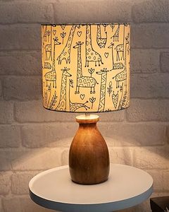 Modern Wooden Table Lamp Animal Print Fabric Shade Decorative Bedside Floor <b>Light</b> for Home <b>Nursery</b> Room - Product Image 1