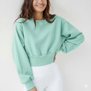 Crop top en molleton 100% coton pour femme, sweat-shirt de fitness et yoga, vêtements de sport décontractés, streetwear, col rond, sweat-shirt en coton doux - Product Image 5