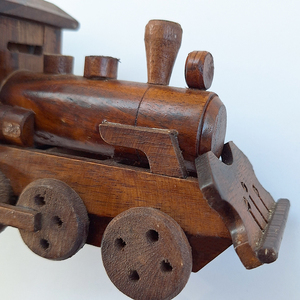 Handcrafted Indonesian <b>Wooden</b> Steam Locomotive <b>Train</b> Miniature Vintage <b>Wooden</b> Vehicle Model Home Office Tabletop Decor Display - Product Image 4